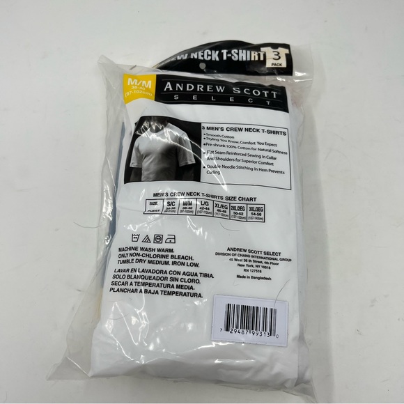 NWT Andrew Scott 3 Pack White Crew Neck Cotton T-Shirts Size Medium - Picture 3 of 3
